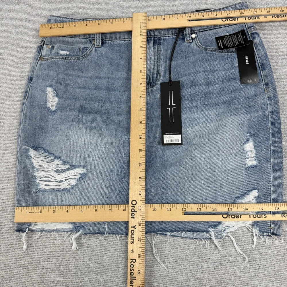 Liverpool Los Angeles‎ Distressed Denim Mini Skirt Evanston Blue Size 6 MSRP $68